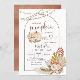 Boho Rustic Pampas Grass White Pumpkin Birthday Kaart