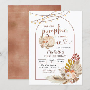 Boho Rustic Pampas Grass White Pumpkin Birthday Kaart