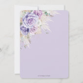 Boho Rustic Pampas Paars Floral Girl Baby shower Kaart (Achterkant)