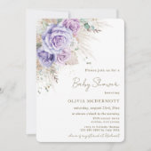 Boho Rustic Pampas Paars Floral Girl Baby shower Kaart (Voorkant)