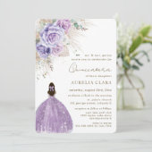 Boho Rustic Pampas Paars Floral Quinceañera Kaart (Staand voorkant)