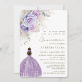 Boho Rustic Pampas Paars Floral Quinceañera Kaart (Voorkant)