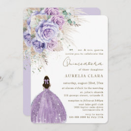 Boho Rustic Pampas Paars Floral Quinceañera Kaart