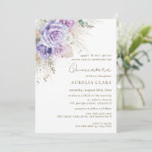 Boho Rustic Pampas Paarse Bloemstuk Quinceañera I Kaart (Staand voorkant)