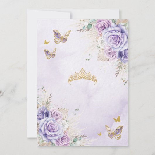 Boho Rustic Pampas Paarse Floral Quinceañera Kaart (Achterkant)