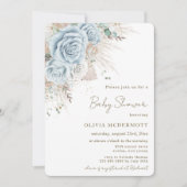 Boho Rustic Pampas Pastel Blue Floral Baby shower Kaart (Voorkant)