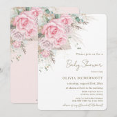 Boho Rustic Pampas Pink Floral Girl Baby shower Kaart (Voorkant / Achterkant)