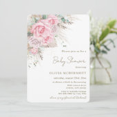 Boho Rustic Pampas Pink Floral Girl Baby shower Kaart (Staand voorkant)
