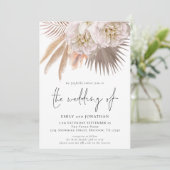 Boho Rustic Pampas Script QR 3 foto Huwelijk Kaart (Staand voorkant)