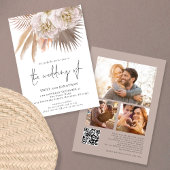 Boho Rustic Pampas Script QR 3 foto Huwelijk Kaart