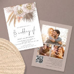 Boho Rustic Pampas Script QR 3 foto Weddenschap Kaart<br><div class="desc">Boho Rustic Pampas Script QR Code 3 Foto Wedding. Voeg uw QR-code toe aan uw trouwwebsite op de achterzijde, zodat dit een handige optie is voor uw gasten om RSVP te bezoeken en alle details te bekijken zonder aparte RSVP- en detailkaarten. Uw QR code zal automatisch worden geproduceerd wanneer u...</div>