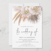 Boho Rustic Pampas Script QR Code Bruiloft Kaart (Voorkant)