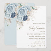 Boho Rustic Pampas Soft Blue Floral Baby shower Kaart (Voorkant / Achterkant)