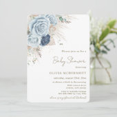 Boho Rustic Pampas Soft Blue Floral Baby shower Kaart (Staand voorkant)
