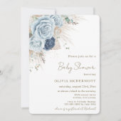 Boho Rustic Pampas Soft Blue Floral Baby shower Kaart (Voorkant)