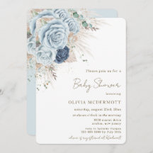 Boho Rustic Pampas Soft Blue Floral Baby shower
