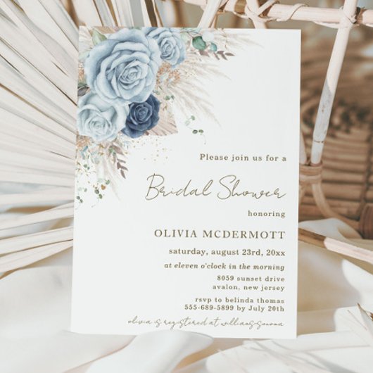 Boho Rustic Pampas Soft Blue Floral Vrijgezellenfe Kaart