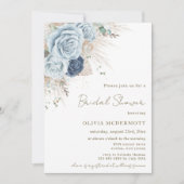Boho Rustic Pampas Soft Blue Floral Vrijgezellenfe Kaart (Voorkant)