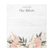 Boho Rustic Pink Floral Teacher Notitieblok (Voorkant)