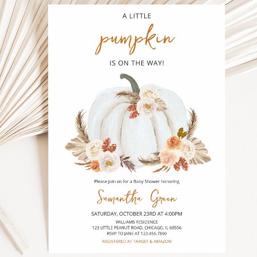 Boho Rustic Pompoen Baby Shower Kaart