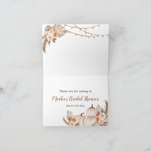 Boho Rustic Pompoen Fall in Love Vouwkaart Bedankkaart (Binnen)