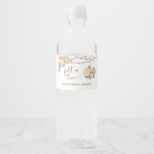 Boho Rustic Pompoen Herfst Verliefd Waterfles Etiket (Voorkant)