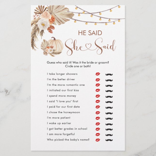 Boho Rustic Pompoen Verliefd Hij Zei Zij Zei (Voorkant)