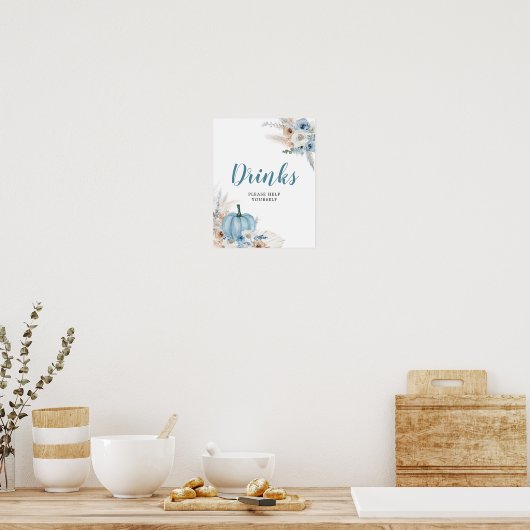 Boho Rustic Pumpkin Herfst Baby shower Drink Sign Poster (Keuken)