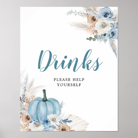 Boho Rustic Pumpkin Herfst Baby shower Drink Sign Poster (Voorkant)