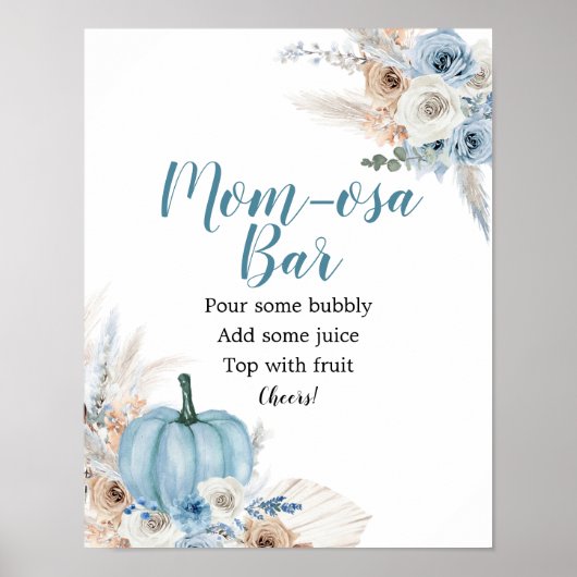 Boho Rustic Pumpkin Herfst Baby shower Mimosa Bar Poster (Voorkant)