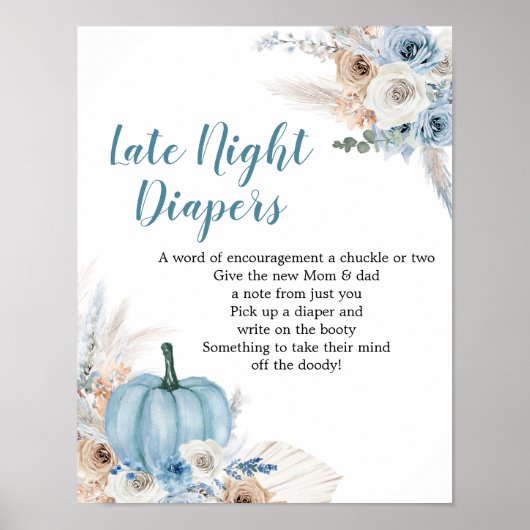 Boho Rustic Pumpkin Herfst Late Night Diaper Poste Poster (Voorkant)
