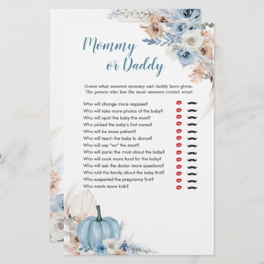 Boho Rustic Pumpkin Herfst Mammie of Dad Games (Voorkant / Achterkant)