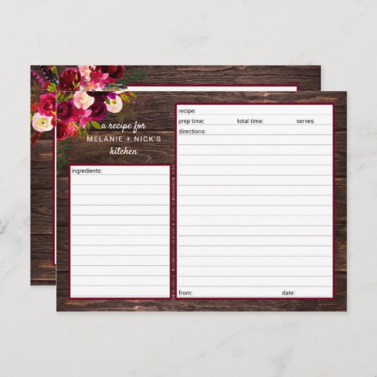 Boho Rustic Recept Kaart (Voorkant / Achterkant)