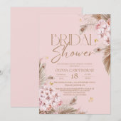 Boho Rustic Rose Pink Bridal Shower Invitation Kaart (Voorkant / Achterkant)
