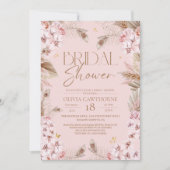 Boho Rustic Roze Bruiloftsuitnodiging Kaart (Voorkant)