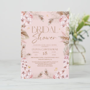 Boho Rustic Roze Bruiloftsuitnodiging Kaart