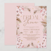 Boho Rustic Roze Bruiloftsuitnodiging Kaart (Voorkant / Achterkant)