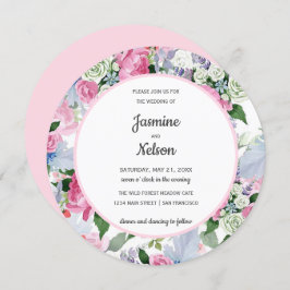 Boho Rustic roze witte lila blauwe bloemen bruilof Kaart