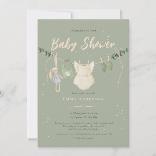 Boho Rustic Sage Genderneutraal  Baby Kaart (Voorkant)