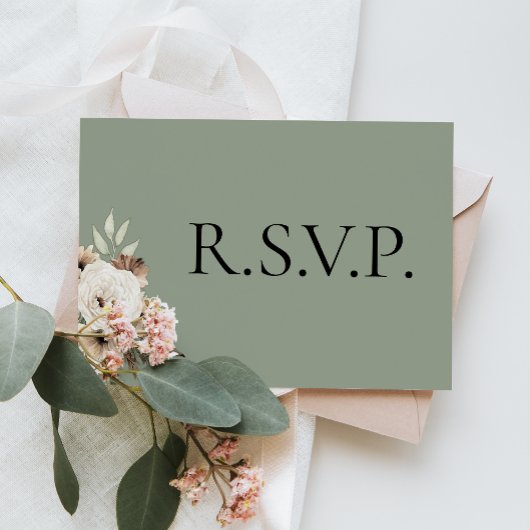Boho Rustic Sage Green Wedding RSVP Kaartje