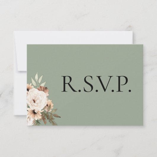 Boho Rustic Sage Green Wedding RSVP Kaartje (Voorkant)
