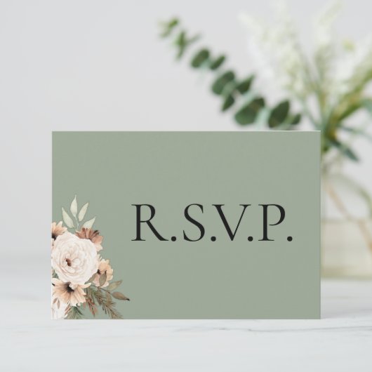 Boho Rustic Sage Green Wedding RSVP Kaartje (Staand voorkant)