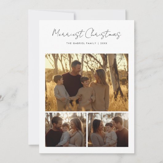 Boho Rustic Script Merriest Christmas Family Foto Feestdagenkaart (Voorkant)