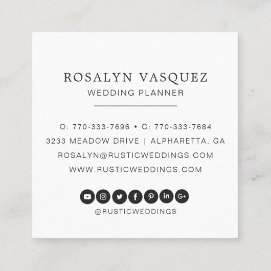 Boho Rustic Sketched Floral Wreath Monogram Vierkante Visitekaartje (Achterkant)