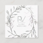 Boho Rustic Sketched Floral Wreath Monogram Vierkante Visitekaartje (Voorkant)