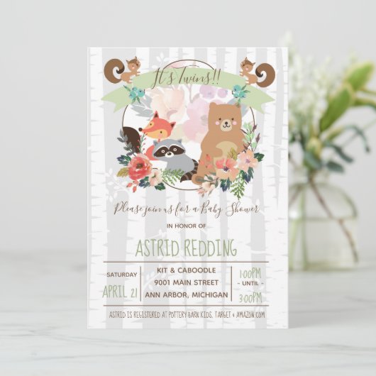 Boho Rustic Spring Birch Woodland Twins Douche Kaart (Staand voorkant)