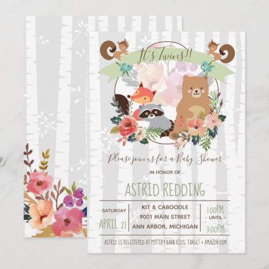 Boho Rustic Spring Birch Woodland Twins Douche Kaart (Voorkant / Achterkant)