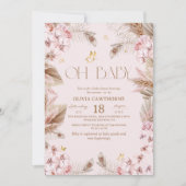 Boho Rustic Stof Roze Baby Shower Uitnodiging (Voorkant)