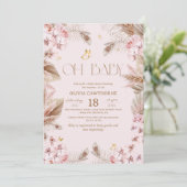 Boho Rustic Stof Roze Baby Shower Uitnodiging (Staand voorkant)