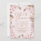 Boho Rustic Stof Roze Bruidsdouche Uitnodiging (Voorkant)